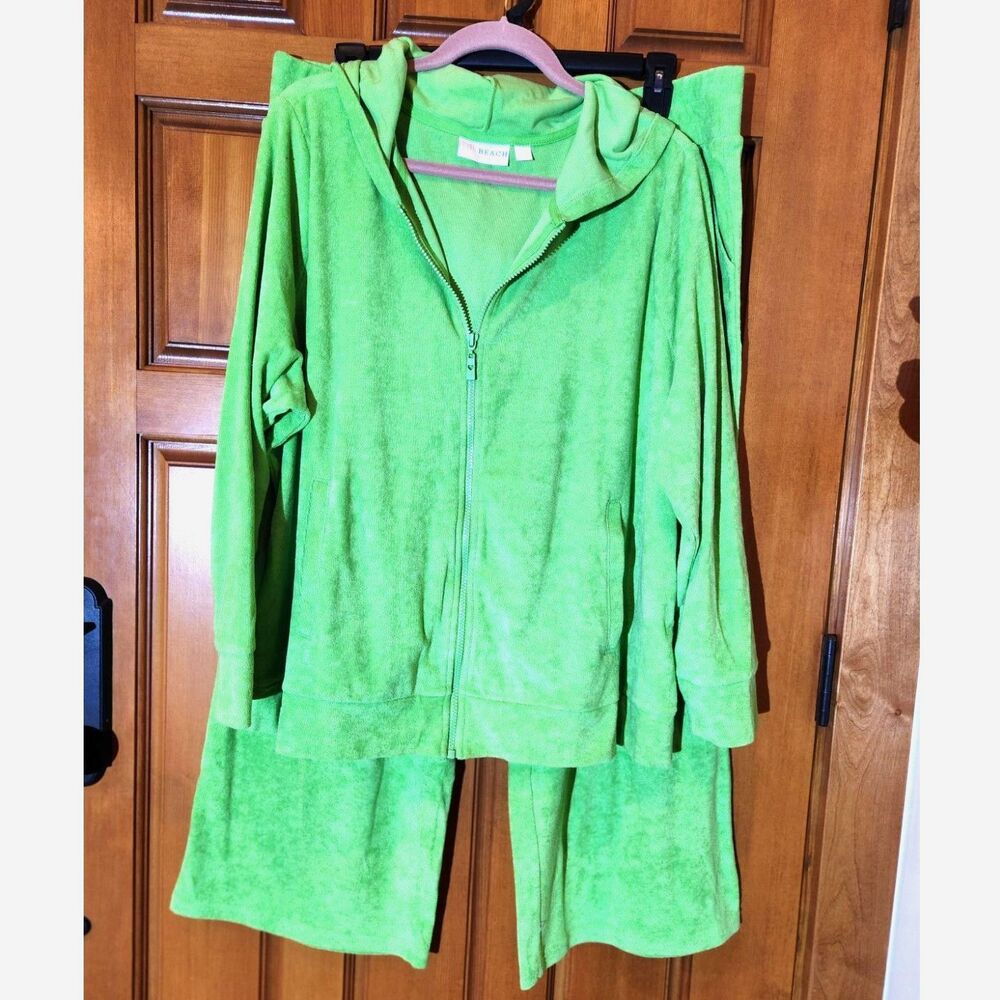 Belle Beach Green Lounge Wear 2-Piece Set Zippered Hoodie Size Top 2X Bottom XLP